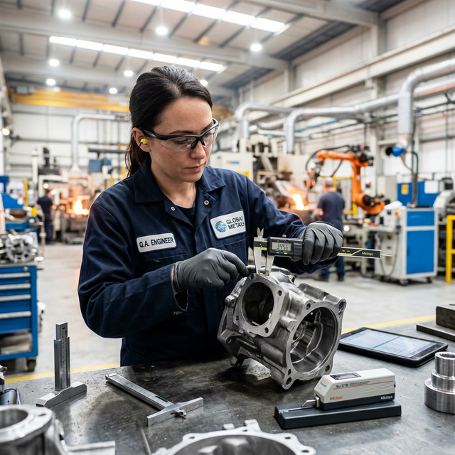 Qualitätsmanager auditiert Gießerei mit modernem Scanner